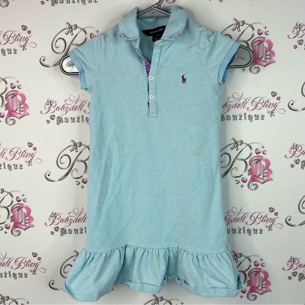 Polo by Ralph Lauren dress ruffle trim hem sporty preppy Sky Blue Polo Dress